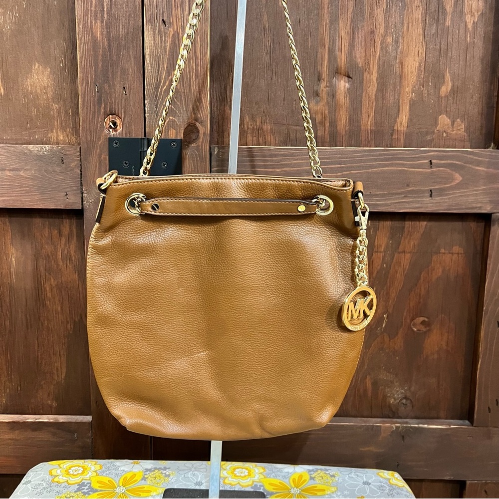 Michael Kors Brown Leather Shoulder Bag with Gold Accents